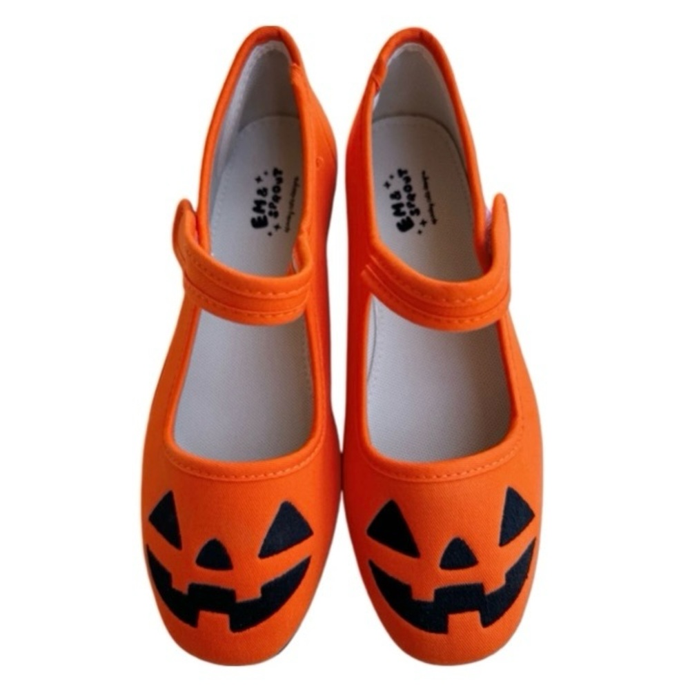 nwt em & sprout halloween jack o lantern pumpkin mary janes 7 ballet flats